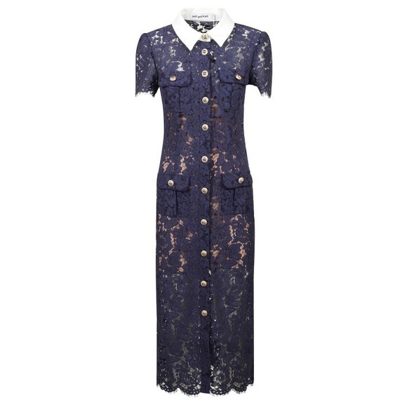 Self-Portrait Fitted Blue Midi Dress With Intricate Lace Design - NWT - Picture 1 of 2